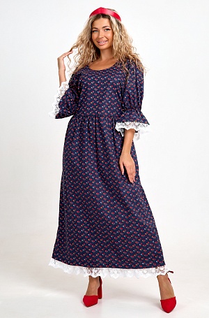 Платье длинное из перкаля м161синий